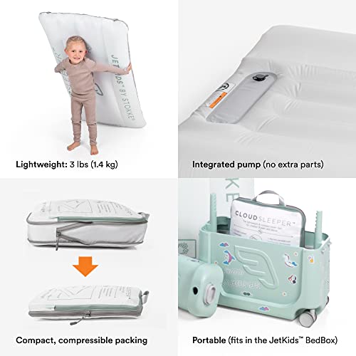 JetKids by Stokke CloudSleeper - Kids Inflatable Travel Bed - with Integrated Pump, Breathable Mesh Cover & Full-Length Bumpers to Keep Your Child Safe - Easy to Clean - for Ages 3+