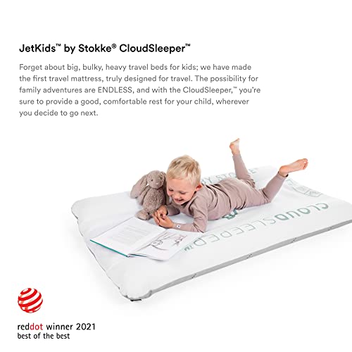 JetKids by Stokke CloudSleeper - Kids Inflatable Travel Bed - with Integrated Pump, Breathable Mesh Cover & Full-Length Bumpers to Keep Your Child Safe - Easy to Clean - for Ages 3+