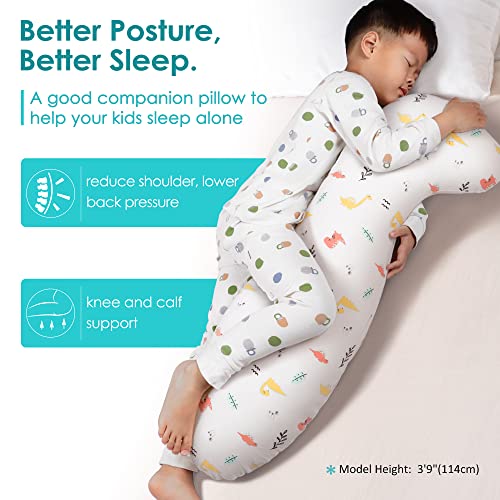 BYRIVER 35" Contour Cooling Cute Body Pillow for Kids Girls Boys Toddler, Child Hug Pillow for Sleeping, Nursery Pillow for Baby, Washable Cotton Dinasour Pillow Cover, Gifts for Kids (KL)