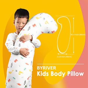 BYRIVER 35" Contour Cooling Cute Body Pillow for Kids Girls Boys Toddler, Child Hug Pillow for Sleeping, Nursery Pillow for Baby, Washable Cotton Dinasour Pillow Cover, Gifts for Kids (KL)