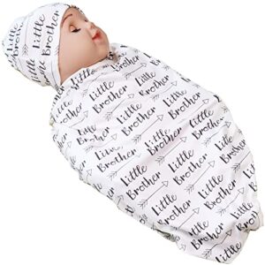 newborn swaddle blanket with beanie set,soft stretchy blanket for 0-3 months baby boys and girls (brother)