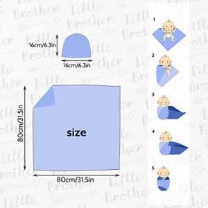 Newborn Swaddle Blanket with Beanie Set,Soft Stretchy Blanket for 0-3 Months Baby Boys and Girls (Brother)