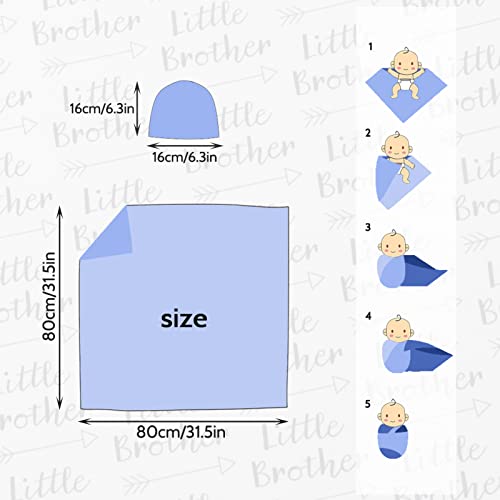 Newborn Swaddle Blanket with Beanie Set,Soft Stretchy Blanket for 0-3 Months Baby Boys and Girls (Brother)