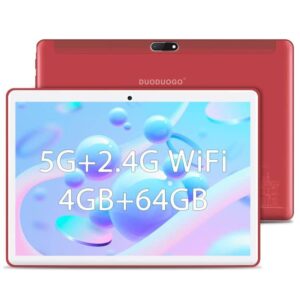 duoduogo android tablet 10 inch, newest 5g dual wifi tablet computer with 4gb ram + 64gb rom + 128gb expand storage, quad-core, hd ips display, daul camera, 6000mah battery, bluetooth, gps (dgo-s5e)