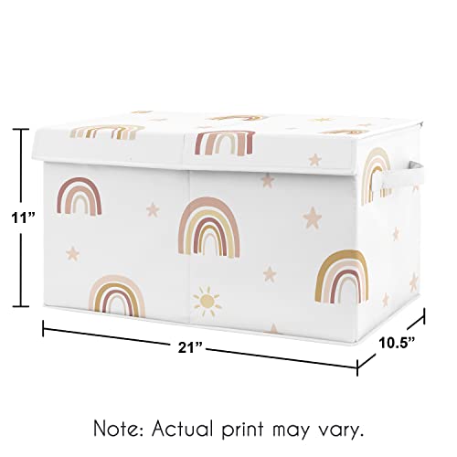 Sweet Jojo Designs Boho Rainbow Girl Small Fabric Toy Bin Storage Box Chest For Baby Nursery Kid Room - Blush Pink Dusty Rose Gold Yellow Mauve Taupe Beige Tan Bohemian Stars Sun Celestial Vintage Sky