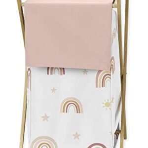 Sweet Jojo Designs Boho Rainbow Baby Kid Clothes Laundry Hamper - Blush Pink Dusty Rose Gold Yellow Mauve Taupe Beige Tan Bohemian Stars Sun Celestial Vintage Sky