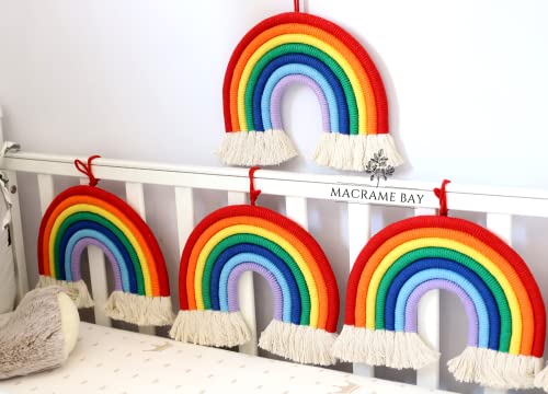 MacrameBay Large Handmade Macrame Rainbow Hanging Wall Art Decor Ornament, for Kids Baby Room, Nursery Shower Gift, Dorm, Living Room, Bohemian Boho