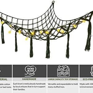 Stuffed Animal Net or Hammock Jumbo - with Warm White LED String Star Lights, Wall Hooks- Stuffed Animal Hammock - Squishmallow Net - Corner Net for Stuffed Animals for Wall - (X-Large - Army Green)