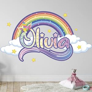 kyle cornhole rainbow wall decals - personalized unicorn for girls bedroom name decal room decor sticker nursery art, green,rainbow