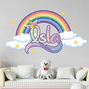 Kyle Cornhole Rainbow Wall Decals - Personalized Unicorn for Girls Bedroom Name Decal Room Decor Sticker Nursery Art, Green,rainbow