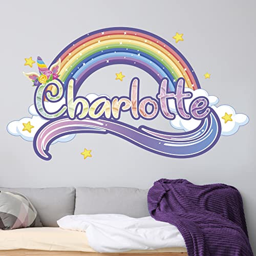 Kyle Cornhole Rainbow Wall Decals - Personalized Unicorn for Girls Bedroom Name Decal Room Decor Sticker Nursery Art, Green,rainbow