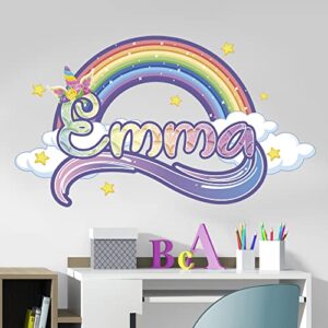 Kyle Cornhole Rainbow Wall Decals - Personalized Unicorn for Girls Bedroom Name Decal Room Decor Sticker Nursery Art, Green,rainbow