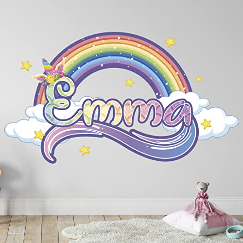 Kyle Cornhole Rainbow Wall Decals - Personalized Unicorn for Girls Bedroom Name Decal Room Decor Sticker Nursery Art, Green,rainbow