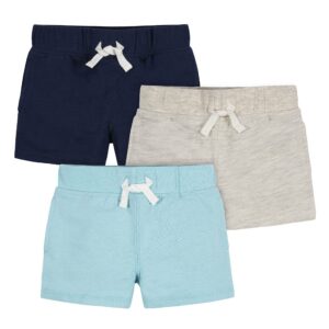 gerber baby boy's toddler 3-pack pull-on knit shorts, blue & gray, 12 months