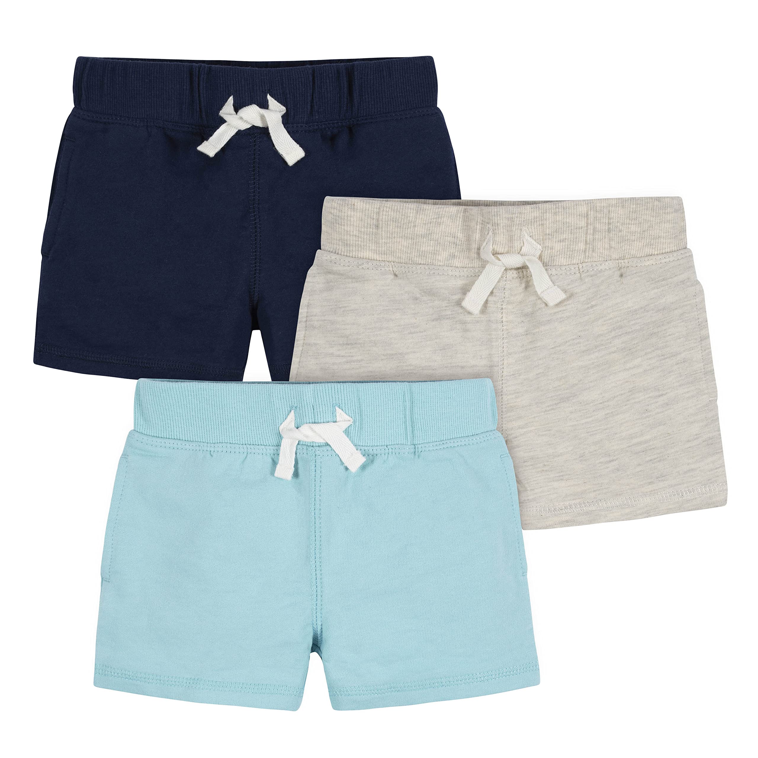 Gerber Baby Boy's Toddler 3-Pack Pull-On Knit Shorts, Blue & Gray, 12 Months