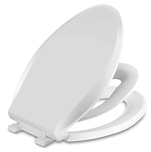 Toilet Seat with Toddler Seat Built in, Potty Training Toilet Seat, Magnetic Kids Toilet Seat, Slow Close, Thicken Plastic Easy to Clean, Removable and Never Loosen,Fits both Adults Child, White 18.5”