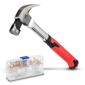 Monoceros 16 OZ Claw Hammer with 69 pcs Picture Hanging Kit, Heavy Duty All Purpose Hammer,Non-slip Handle, Magnetic Head, Suitable for professional and domestic work