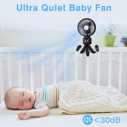 Stroller Fan Clip On Fan for Baby Stroller, Portable Baby Fan for Stroller - Auto Oscillating 4000mAh Rechargeable Battery Powered Small Personal USB Fan for Car Seat, Crib, Bike, Bed, Travel, Tent
