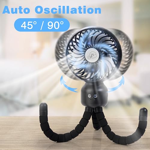 Stroller Fan Clip On Fan for Baby Stroller, Portable Baby Fan for Stroller - Auto Oscillating 4000mAh Rechargeable Battery Powered Small Personal USB Fan for Car Seat, Crib, Bike, Bed, Travel, Tent