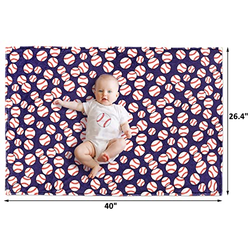 Baseball Baby Blanket for Boys Super Soft Fleece Minky Boy Blanket with Dotted Backing Double Layer Newborn Toddler Blankie for Nursery Stroller Crib Gift Ideas to Son Nephew Grandson 26.5*40 Inches
