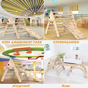 Baoniu Foldable Climbing Triangle Ladder Toys with Ramp for Sliding or Climbing, Set of 3 Wooden Safety Sturdy Kids Play Gym, Indoor Outdoor Playground Climbing Toys for Toddlers