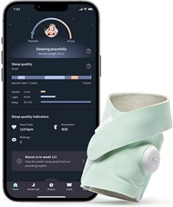 owlet dream sock plus - smart baby monitor with heart rate and average oxygen o2 as sleep quality indicators - standard sock and plus-sized sock to grow with baby, mint