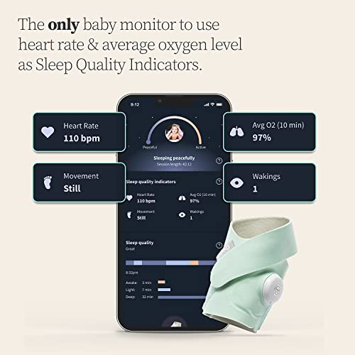 Owlet Dream Sock Plus - Smart Baby Monitor with Heart Rate and Average Oxygen O2 as Sleep Quality Indicators - Standard Sock and Plus-Sized Sock to Grow with Baby, Mint