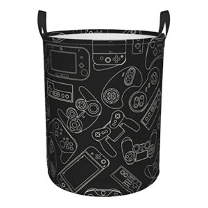 gbuzozie 38l round laundry hamper video game controller background storage basket waterproof coating gaming gadgets organizer bin for nursery clothes toys