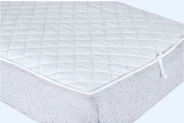 Waterproof Crib Flat Mattress Pad by QuickZip - 100% Cotton White - Luxuriously Soft! Pairs Perfectly with QuickZip Crib Zip-On Sheets