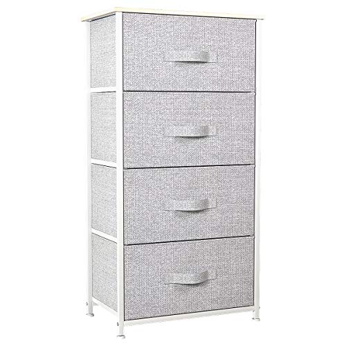 YITAHOME Storage Tower & Dresser with 4 Drawers - Fabric Storage Tower, Organizer Unit for Bedroom, Living Room, Hallway, Closets & Nursery - Sturdy Steel Frame (Light Grey) (FTBFSD-0001)