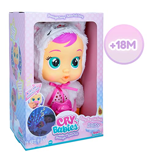 Cry Babies Goodnight Starry Sky Daisy - 12'' Bedtime Baby Doll | Plays 5 Lullabies & Night Light Projection, Multicolor