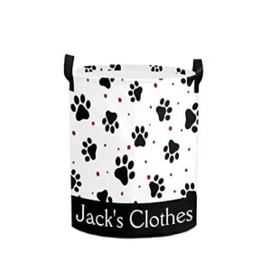dog paw personalized freestanding laundry hamper, custom waterproof collapsible drawstring basket storage bins with handle for clothes
