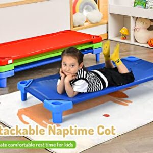KOTEK Stackable Sleeping Daycare Cots for Kids, Portable Toddler Nap Cots, 52" L x 23" W, Ready-to-Assemble, Space-Saving Children Naptime Cot for Classroom Preschool (Set of 4)