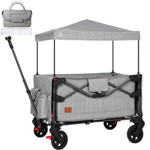 ever advanced foldable into bag travel wagon stroller for 2 kids & cargo, collapsible toddler wagon with removable canopy, adjustable 5-point harness, lightweight carry-on stroller for airplane grey