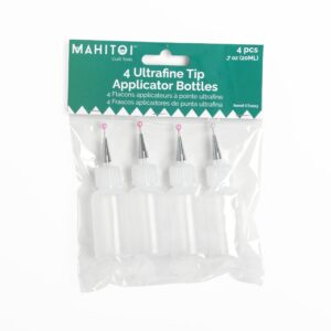 mahitoi 4 ultra-fine tip applicator bottles 20ml clear, for storing & applying craft supplies & mediums like glitter, glue, paint, stains, inks - creative crafter