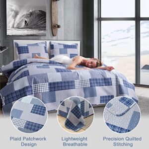 Bedspread Set Queen/Full Size Plaid Quilt Bedding Queen Grey Blue Patchwork Modern Lightweight Quilt Bedspread Home Reversible Coverlet-Soft Polyester 3 Piece Quilt Set Collection