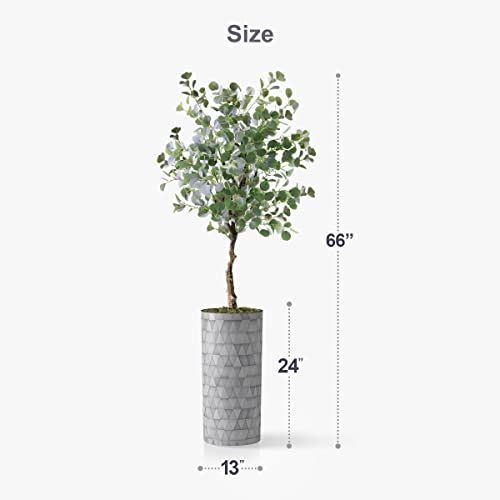 Artificial Tree in Modern Triangle Pattern Planter, Fake Eucalyptus Silk Tree for Indoor and Outdoor Home Decoration - 66" Overall Tall (Plant Pot Plus Tree)