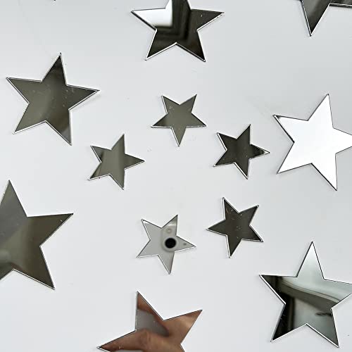 40PCS 3D Acrylic Mirror Silver Stars Wall Stickers with Adhesive Art Decal Wall Art Decor Baby Kids Bedroom Home DIY Decor Removable Stickers (Silver Stars)