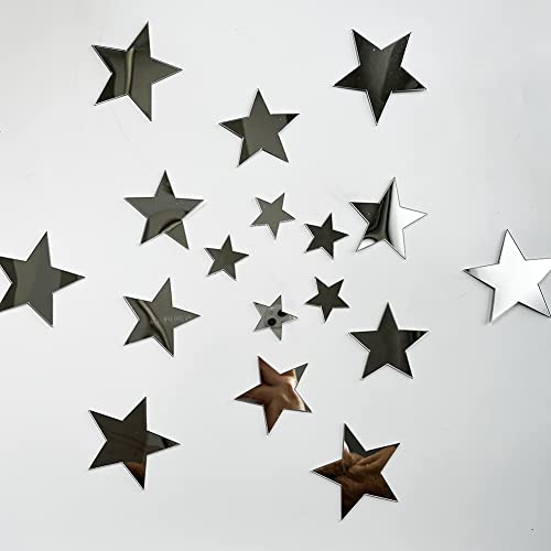 40PCS 3D Acrylic Mirror Silver Stars Wall Stickers with Adhesive Art Decal Wall Art Decor Baby Kids Bedroom Home DIY Decor Removable Stickers (Silver Stars)