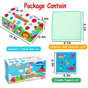 Baby Tissue Box Toy Montessori Toys for 6 7 8 9 12 Months Babies Infant Toys 0-6 6-12 Month Baby Sensory Toys Magic Tissue Box with Crinkle Toys Scarves Developmental Gift for 1 2 Year Old Boys Girls