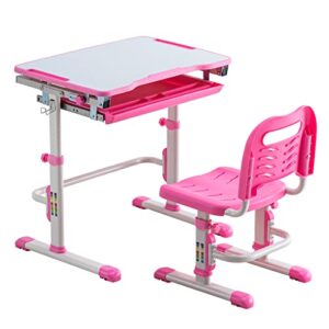 desks and chair set height tilt desktop adjustable table with hook and storage drawer for boy and girls, white pink