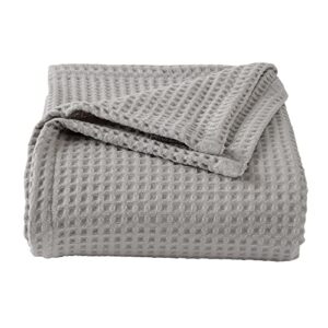 100% cotton waffle weave bed blanket | soft, breathable, and lightweight blanket for all-season | perfect for layering | brielle collection (full/queen, light grey)