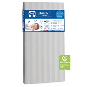 sealy butterfly 2-stage waterproof baby crib & toddler mattress - certipur-us certified foam - made in usa, 52"x28"