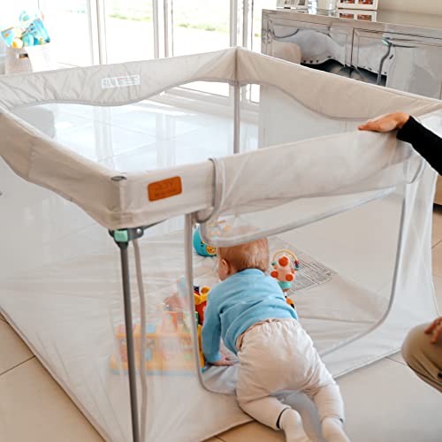 Venture All Stars Joy Square Baby Playpen - Compact Collapsable Playpen with Fitted Floor Mat - Strong and Durable Play Pen Grey