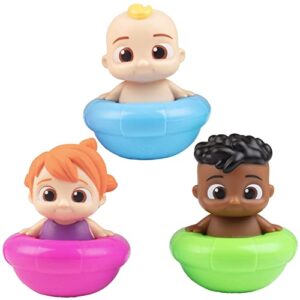 cocomelon water toys for pool & bath, 3 piece set - jj, cody and yoyo floating bobble figures for swimming - summer gift for toddlers & kids - ages 18+ months
