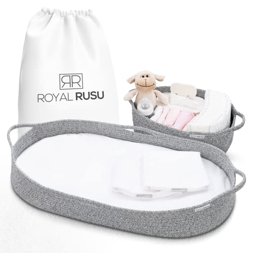 Premium Baby Changing Basket Set - with Pad, Moses Basket for Babies with Memory Foam Mattress - CPSC Approved, 100% Cotton Boho Nursery Decor, Changing Table Topper for Dresser with Covers