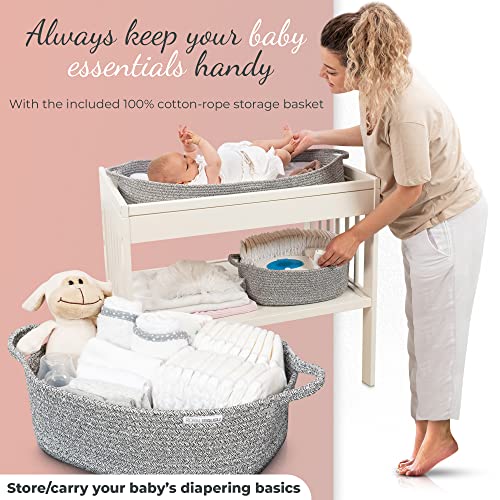 Premium Baby Changing Basket Set - with Pad, Moses Basket for Babies with Memory Foam Mattress - CPSC Approved, 100% Cotton Boho Nursery Decor, Changing Table Topper for Dresser with Covers