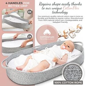 Premium Baby Changing Basket Set - with Pad, Moses Basket for Babies with Memory Foam Mattress - CPSC Approved, 100% Cotton Boho Nursery Decor, Changing Table Topper for Dresser with Covers