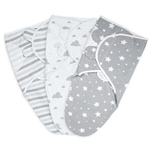 ikads baby swaddle 0-3 months 100% cotton swaddles for newborns - small/medium 3-pack wearable baby wrap swaddle blanket with adjustable hooks & loop - easy to use sleep sack (grey)