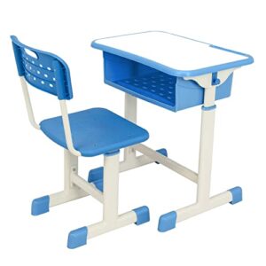 height adjustable desk and chair, desk table and chair set writing drawing reading tables for boy and girls, blue-a